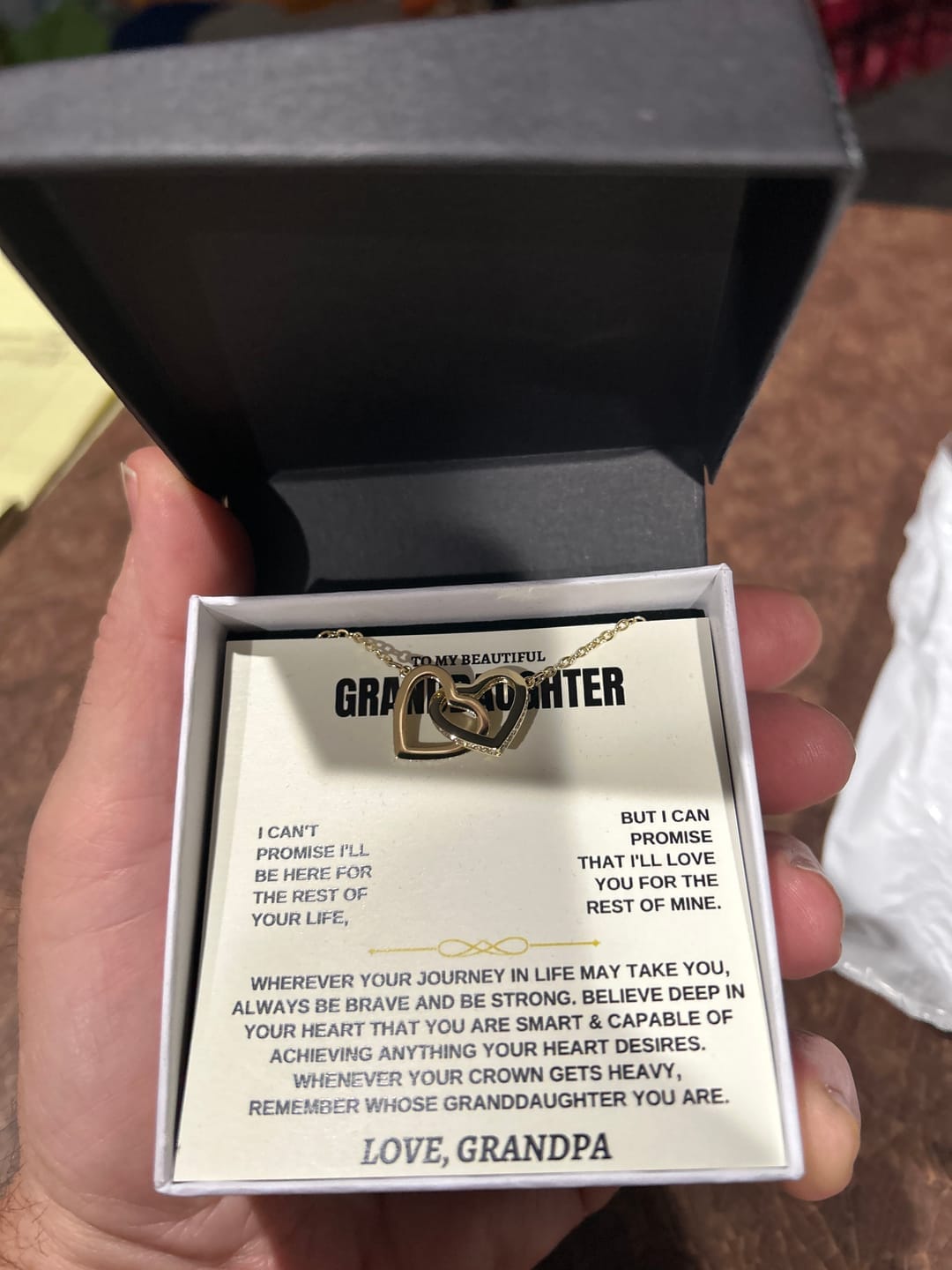 Customer photo review of Granddaughter Necklace from Grandpa - Interlocking Hearts CZ Pendant Gift