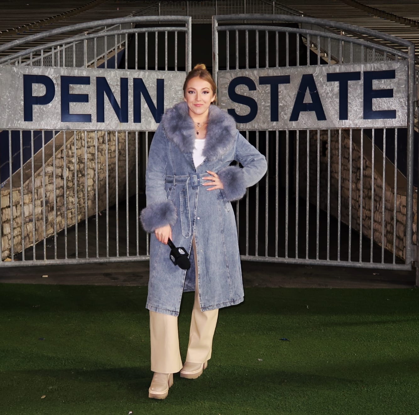 Customer photo review of KAYA-DENIM FAUX FUR TRENCH JACKET