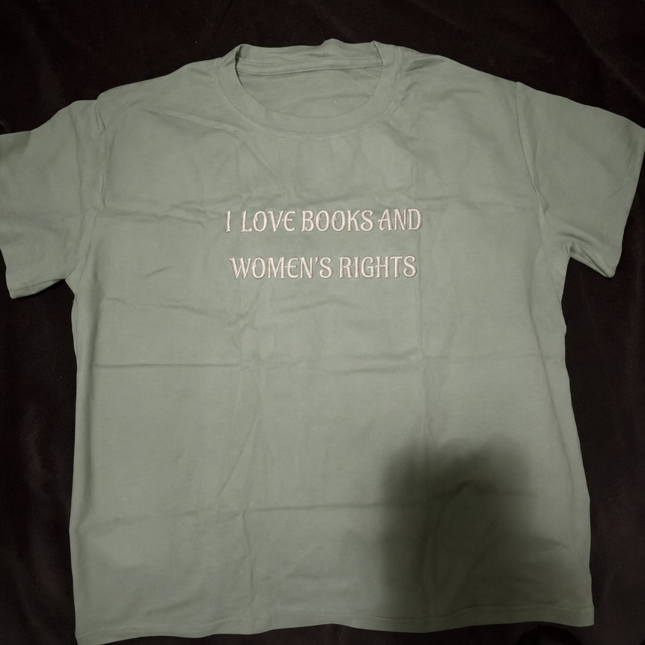 Customer photo review of Embroidered I Love Books And Women's Rights Comfort Colors® T-shirt Book Lover Gift
