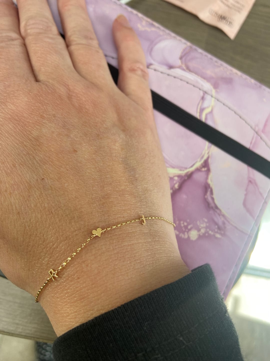Customer photo review of SPACED CONNECT LETTER BRACELET