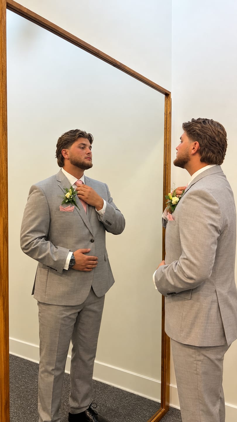 Customer photo review of Silver Pink Floral Men's Tie Pocket Square Cufflinks Set