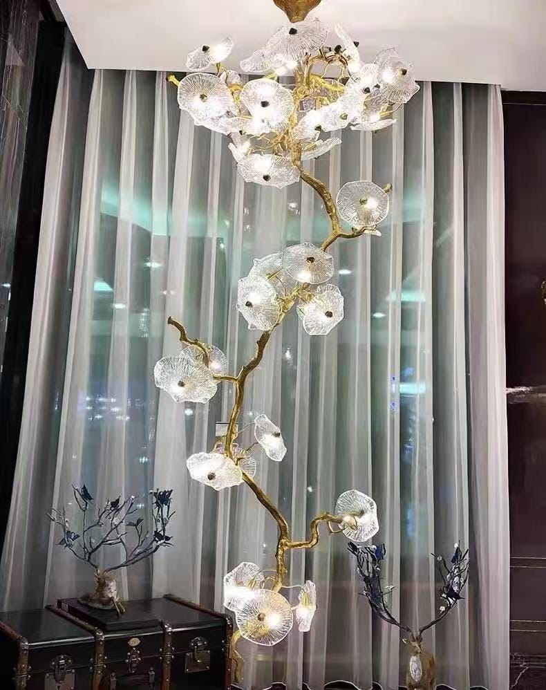 Customer photo review of WOMO Lotus‑Leaf Textured Glass Spiral Chandelier-WM3238