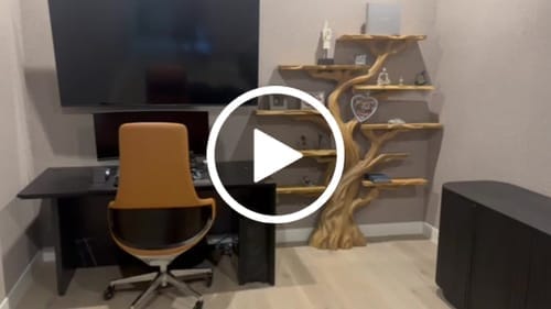 Customer photo review of Wooden Tree Bookshelf Rustic Custom Display Gift