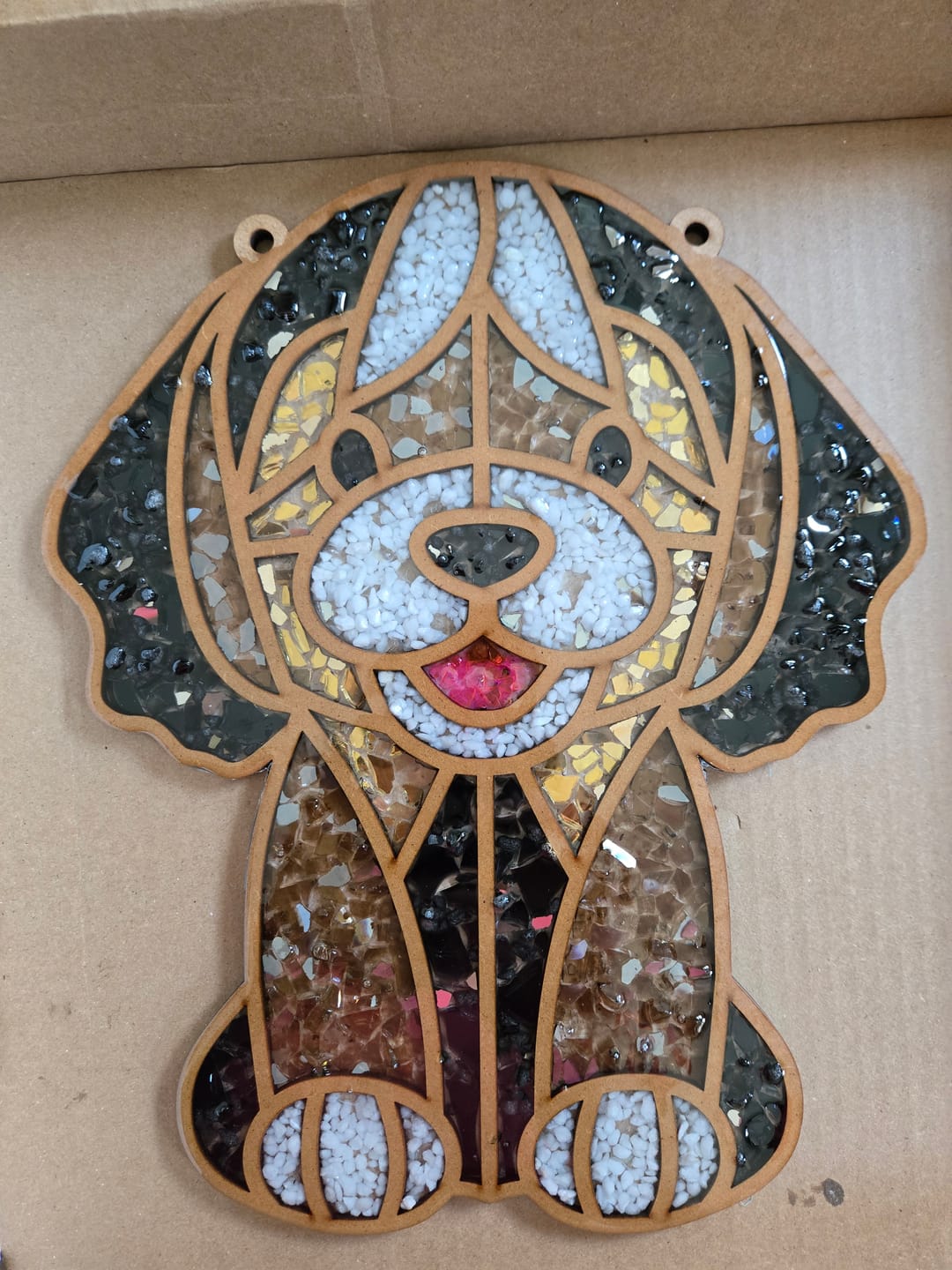 Customer photo review of DIY Puppy Crushed Glass Suncatcher