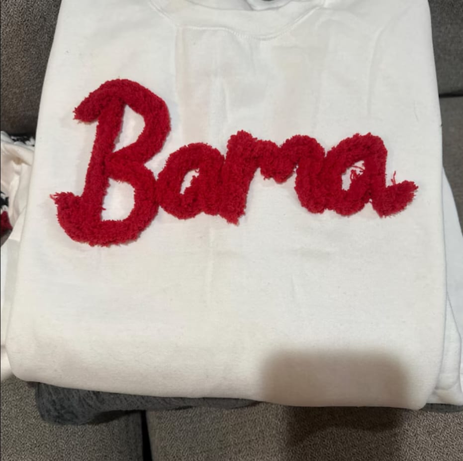 Customer photo review of Custom College Chenille Team Name Embroidered Sweatshirt | Gifts for Sports Mom