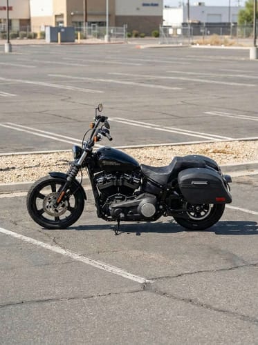 Customer photo review of 44L - Lamellar Stallion Extra Large Leather Covered Motorcycle Hard Saddlebags for Harley Softail Street Bob FXBB/S