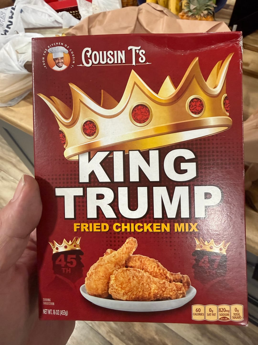 Customer photo review of Cousin T's Gourmet King Trump Fried Chicken Mix (Single Box)