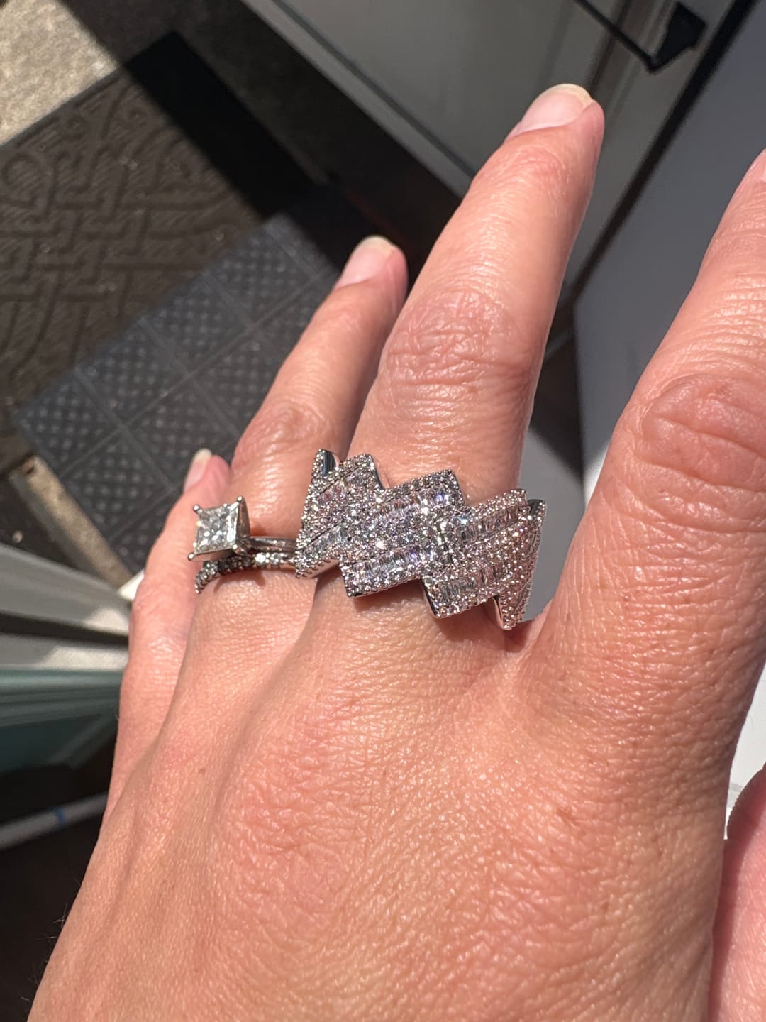 Customer photo review of Cuban Prong Baguette Ring - White Gold