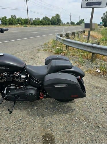 Customer photo review of 44L - Lamellar Stallion Extra Large Leather Covered Motorcycle Hard Saddlebags for Harley Softail Street Bob FXBB/S
