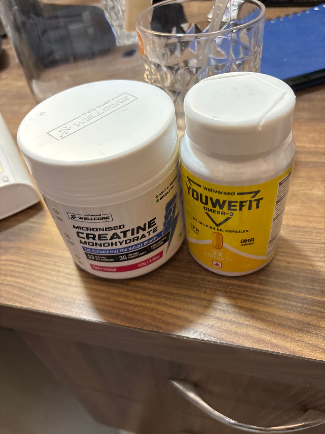 Customer photo review of Wellcore Creatine Monohydrate (Fruit Fusion, 33 Servings) + YouWeFit Omega-3 Triple Strength Fish Oil (1250mg, 30 Capsules)