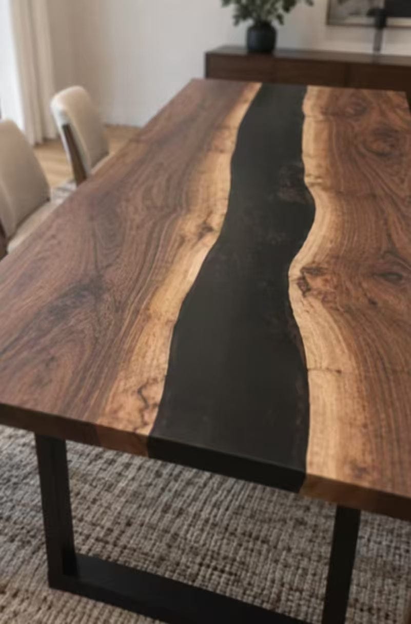 Customer photo review of Black Walnut with Blue Wave Epoxy Resin Dining Table