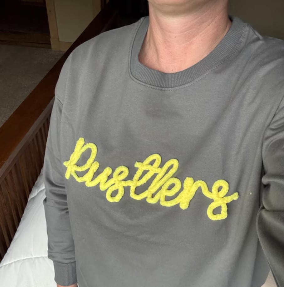 Customer photo review of Custom College Chenille Team Name Embroidered Sweatshirt | Gifts for Sports Mom