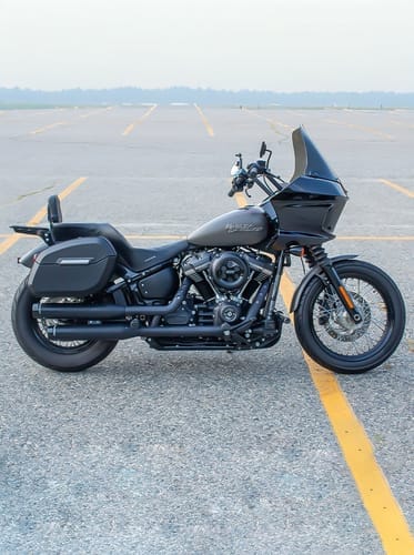 Customer photo review of 32L - Darkin Large Quick Mount Leather Wrapped Hard Saddlebags for Harley Softail Street Bob FXBB/S