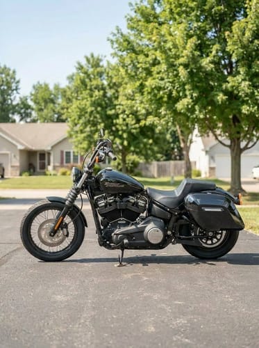 Customer photo review of 40L - Lamellar Raven Extra Large Painted Motorcycle Hard Saddlebags for Harley Softail Street Bob FXBB/S