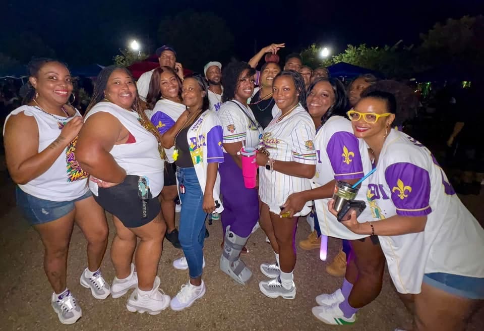 Customer photo review of Custom Mardi Gras Pinstripe Baseball Jersey – Personalized Carnival Outfit – Add Your Name & Number