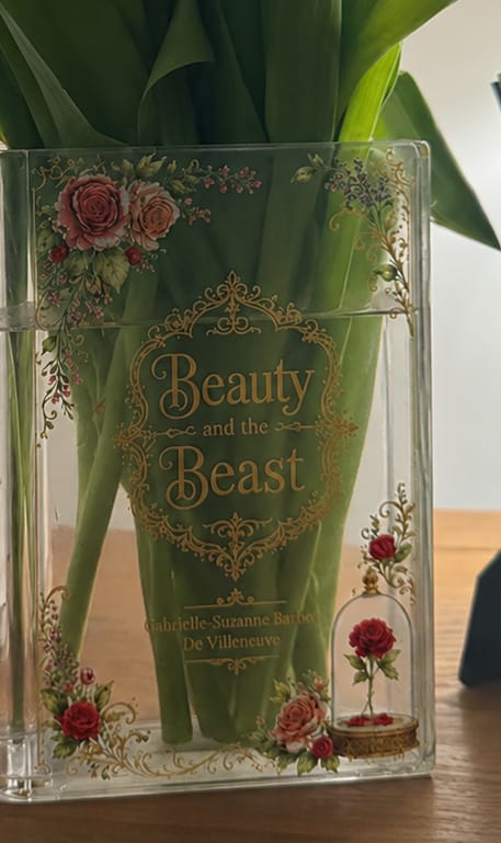 Customer photo review of Beauty and the Beast Acrylic Book Vase Book Lover Gift
