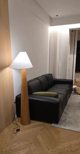 Customer photo review of Conical Oak Solid Wood Floor Lamp - Retro Wabi-Sabi Standing Light & Desk Lamp Fixture for Living Room, Bedroom & Study