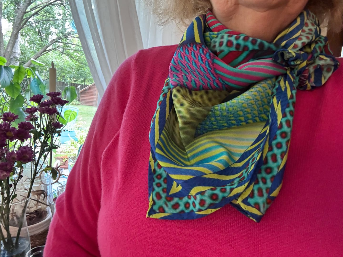 Customer photo review of Pristine Caroline Charles Colourful Silk Scarf