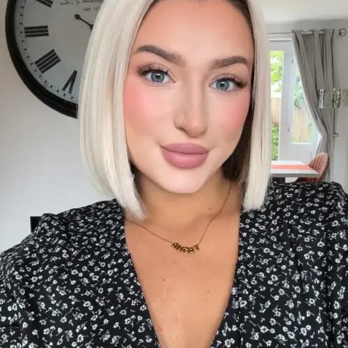 Customer photo review of Ombre Dark Roots White Blonde Mono Top Human Hair Toppers for Women