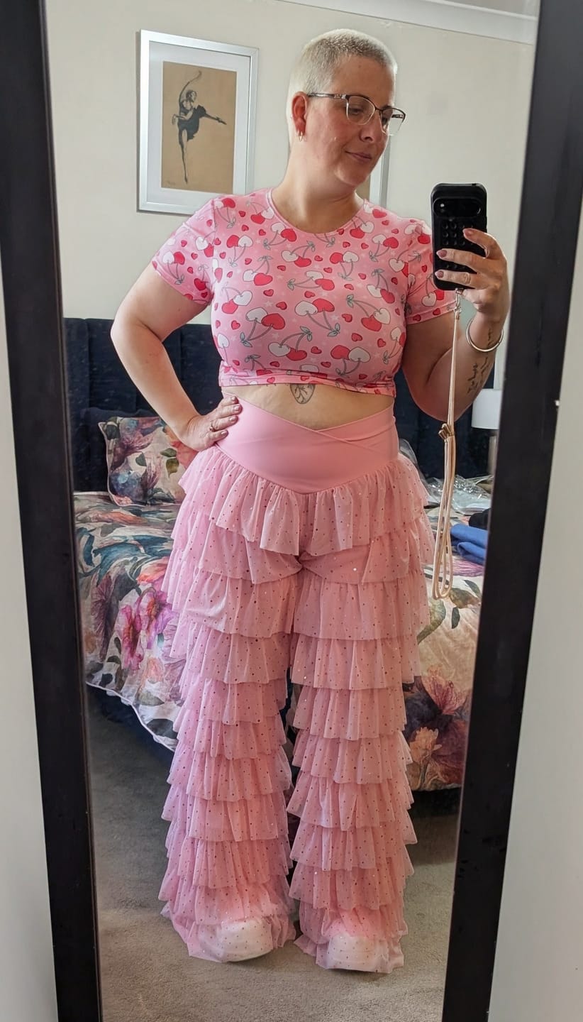 Customer photo review of Pink Glitter Ruffle Flares
