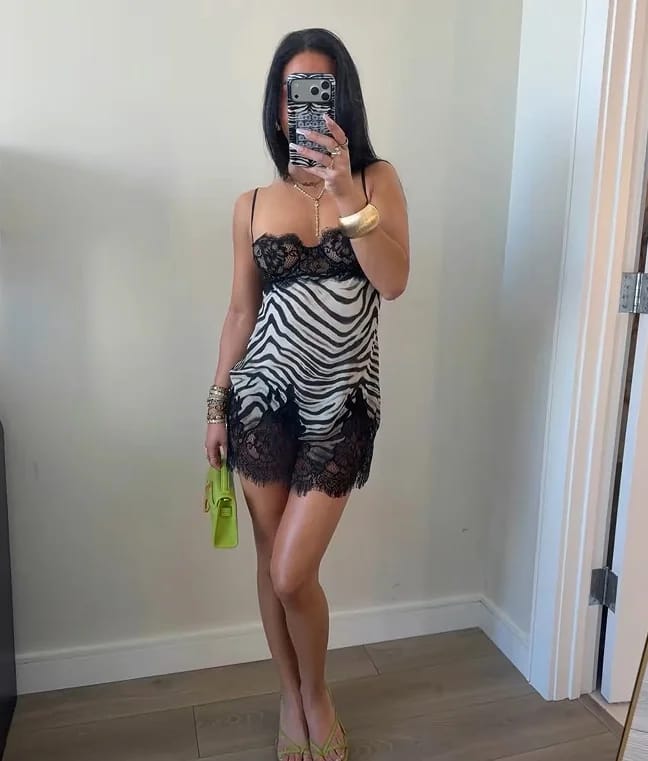 Customer photo review of Kate Zebra Lace Cami Mini Dress