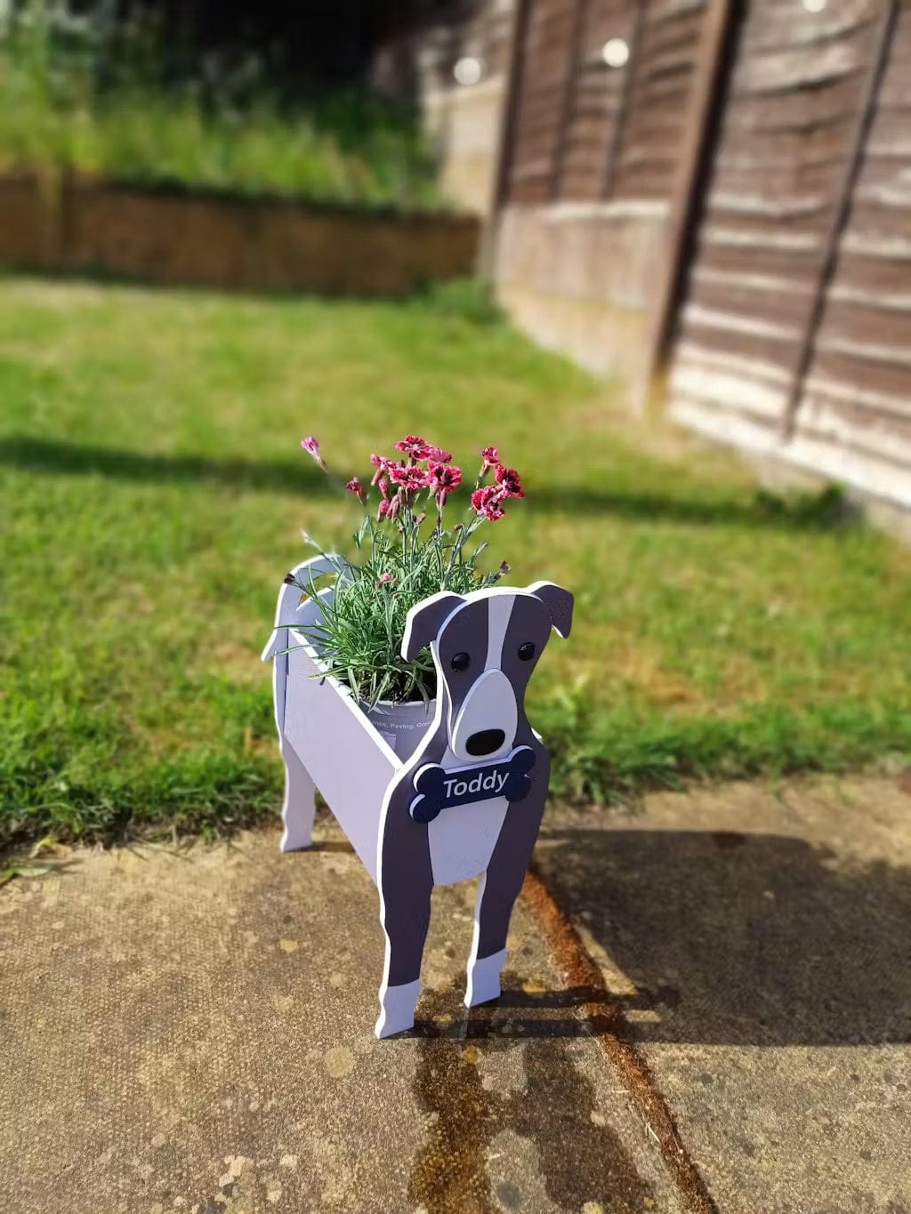 Customer photo review of Dog Planter - Greyhound
