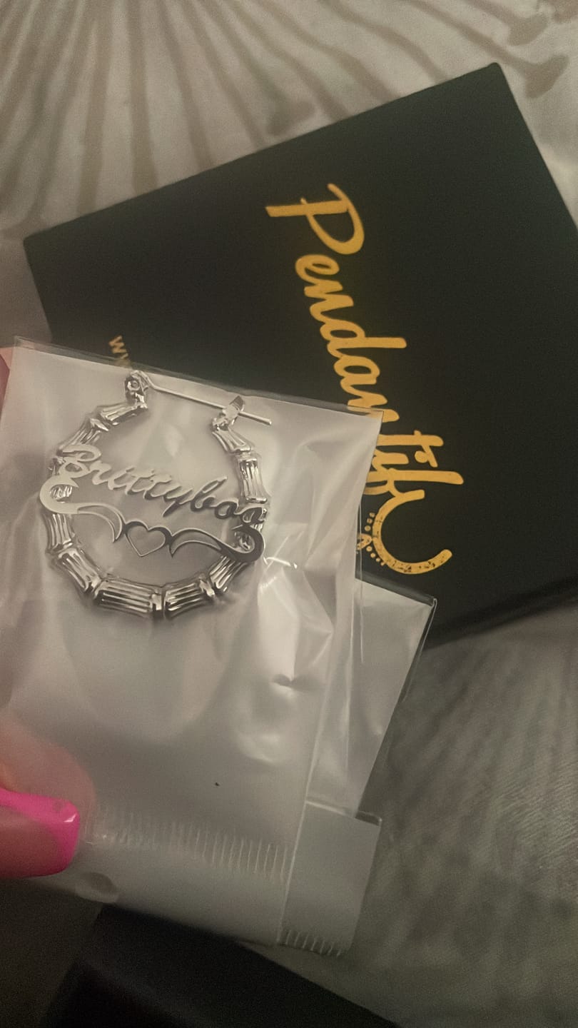 Customer photo review of Personalized Unique Hoop Name Earring with Heart