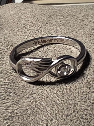Customer photo review of Personalized Infinity Angel Wing Memorial Birthstone Ring