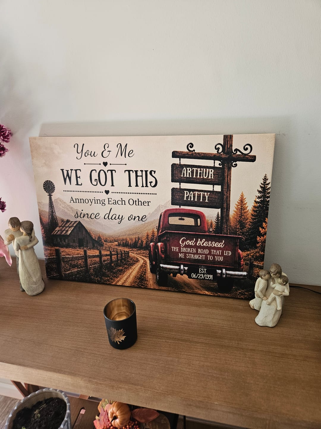 Customer photo review of "You & Me We Got This," Custom Couple Farmhouse Truck Canvas