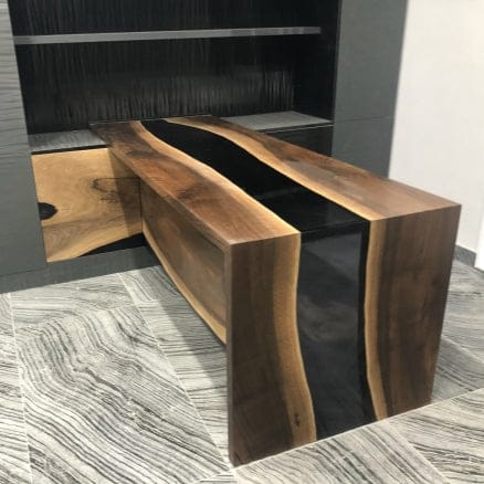 Customer photo review of Black Walnut and Matte Black Resin Executive Desk | ET-16