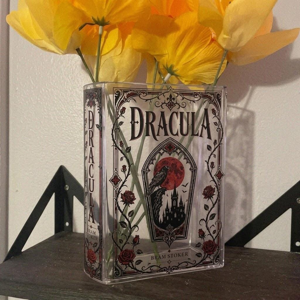 Customer photo review of Dracula  Acrylic Book Vase Book Lover Gift