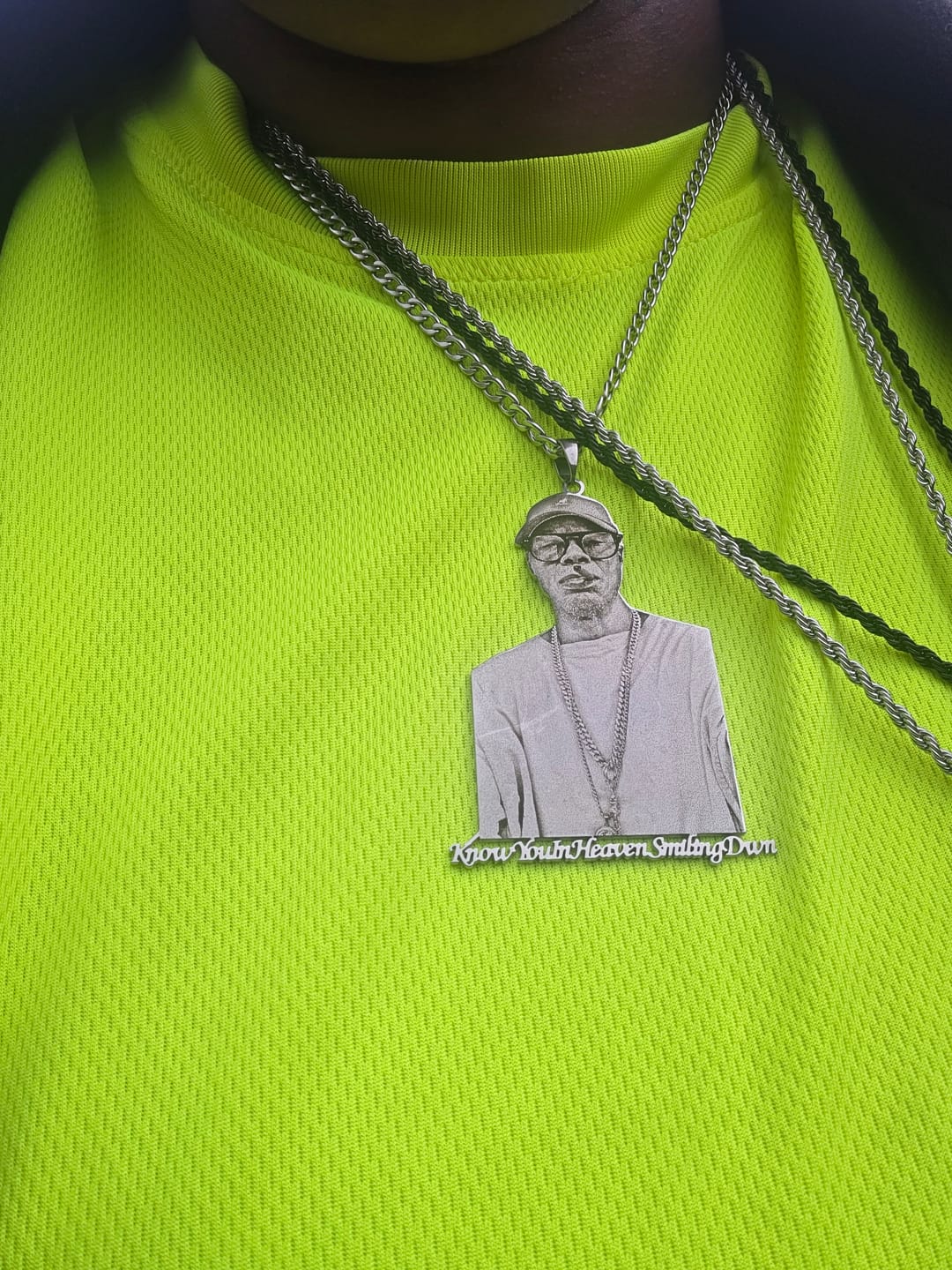 Customer photo review of Custom Photo Engraved Pendant Necklace