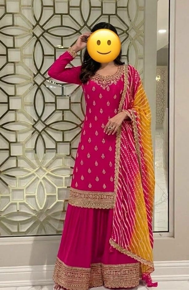 Customer photo review of Embroidery Work With Digital Print Festival Wear Salwar Kameez Plazzo