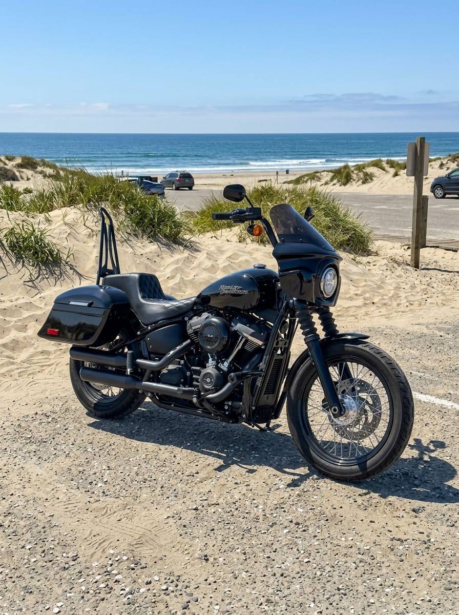 Customer photo review of 44L - Lamellar Stallion Extra Large Painted Motorcycle Hard Saddlebags for Harley Softail Street Bob FXBB/S