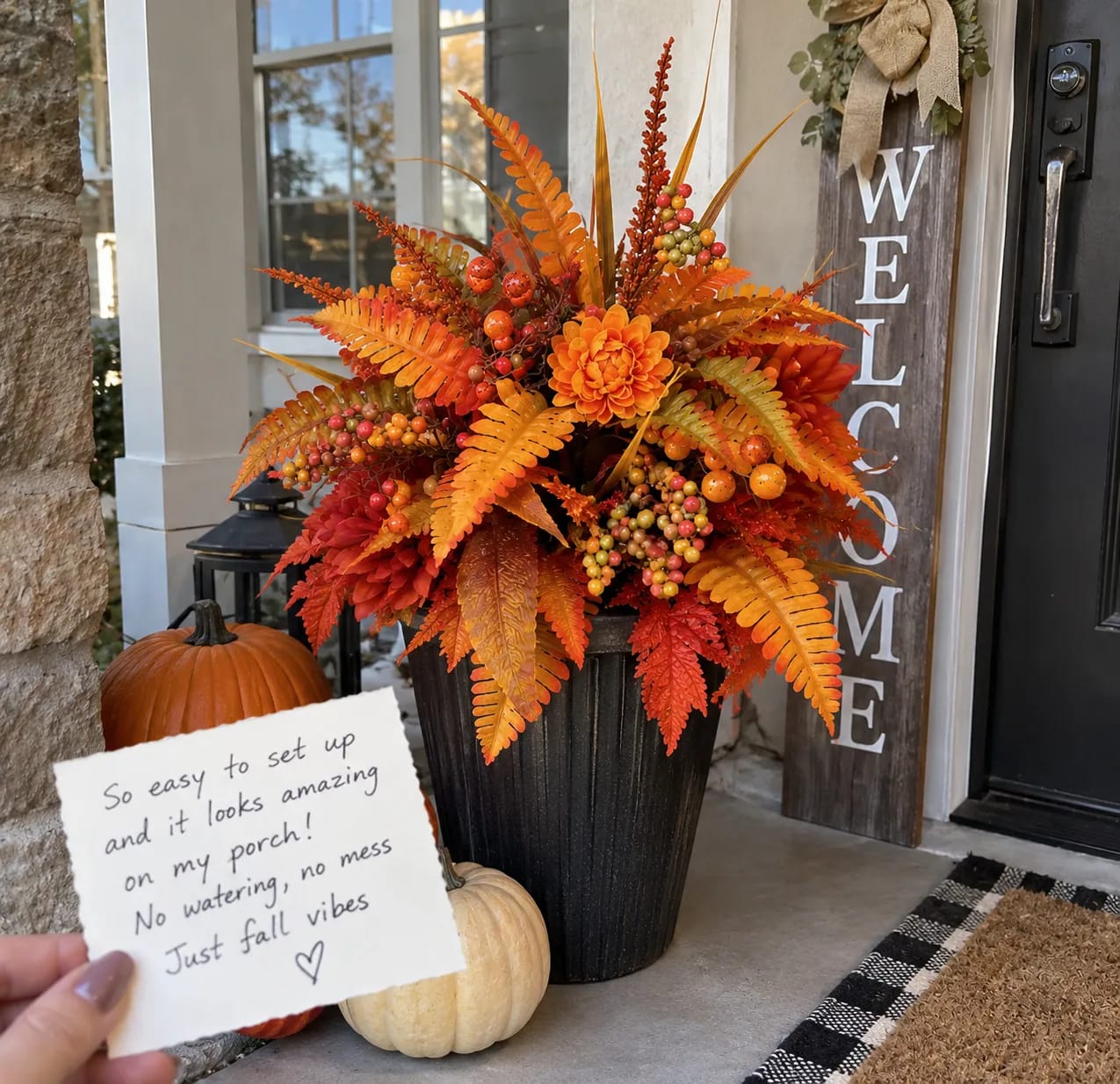 Customer photo review of Autumn Harvest Floral Garden Stake Arrangement