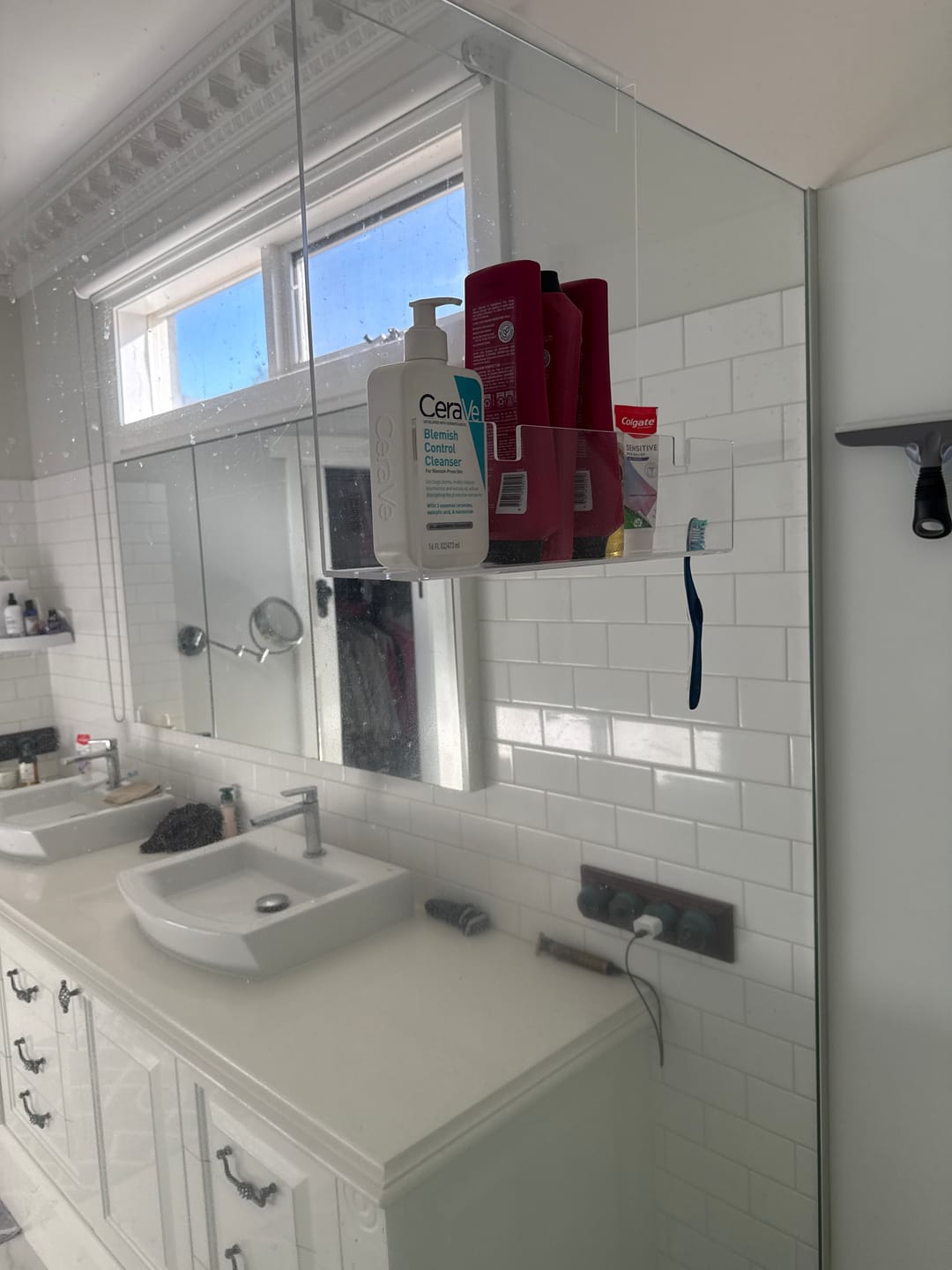 Customer photo review of Clear Acrylic Shower Shelf