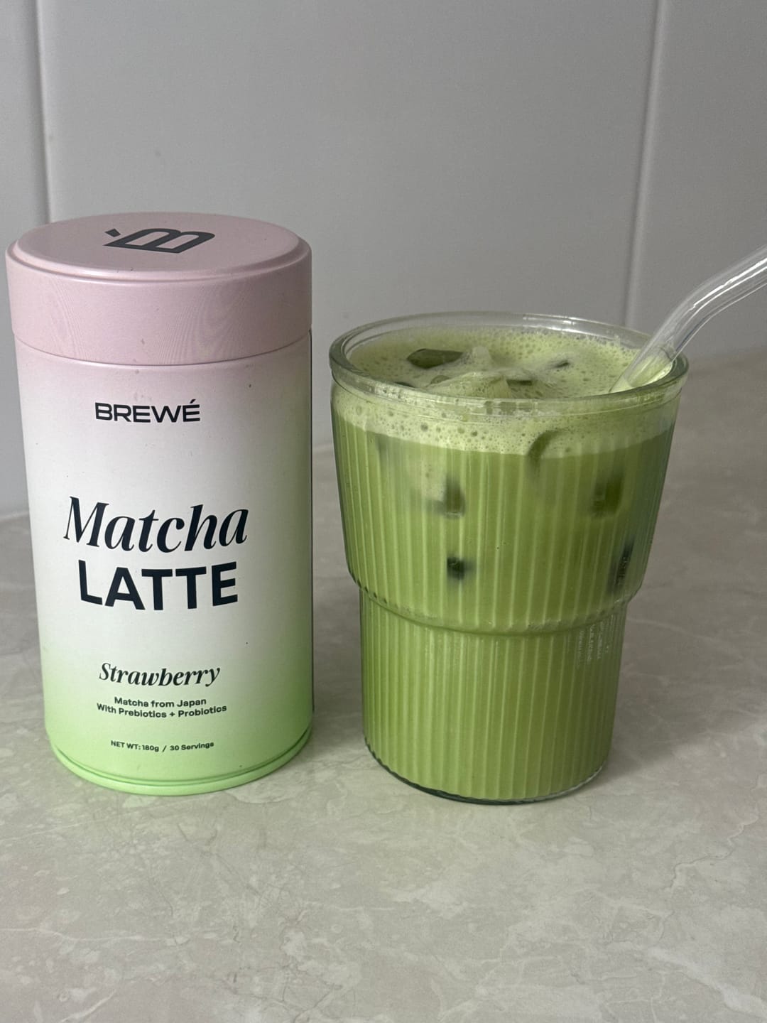 Customer photo review of Strawberry Matcha Latte (Ceremonial Grade + Pre & Probiotics)