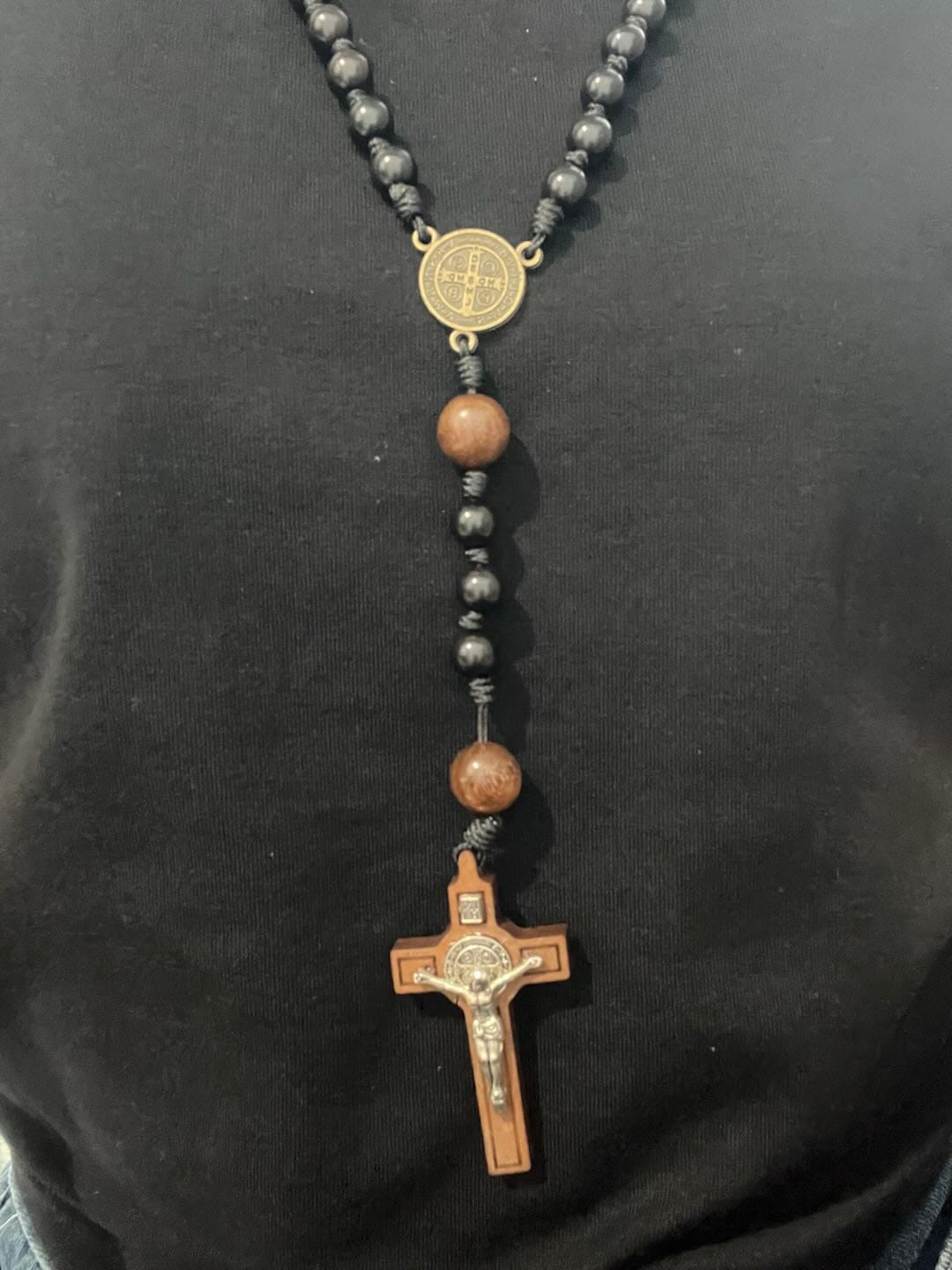 Customer photo review of SolaceBeads Black Sacred Ebony Beads with St. Benedict Centerpiece Rosary
