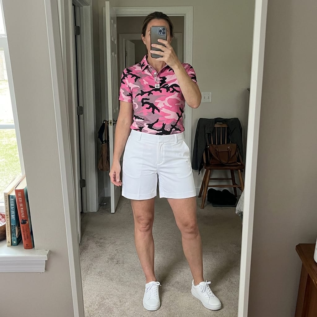 Customer photo review of Dark Pink Camo Women's Golf Polo