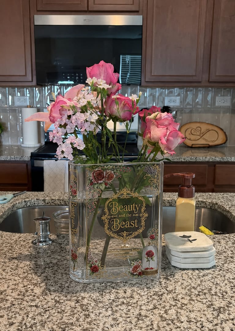 Customer photo review of Beauty and the Beast Acrylic Book Vase Book Lover Gift