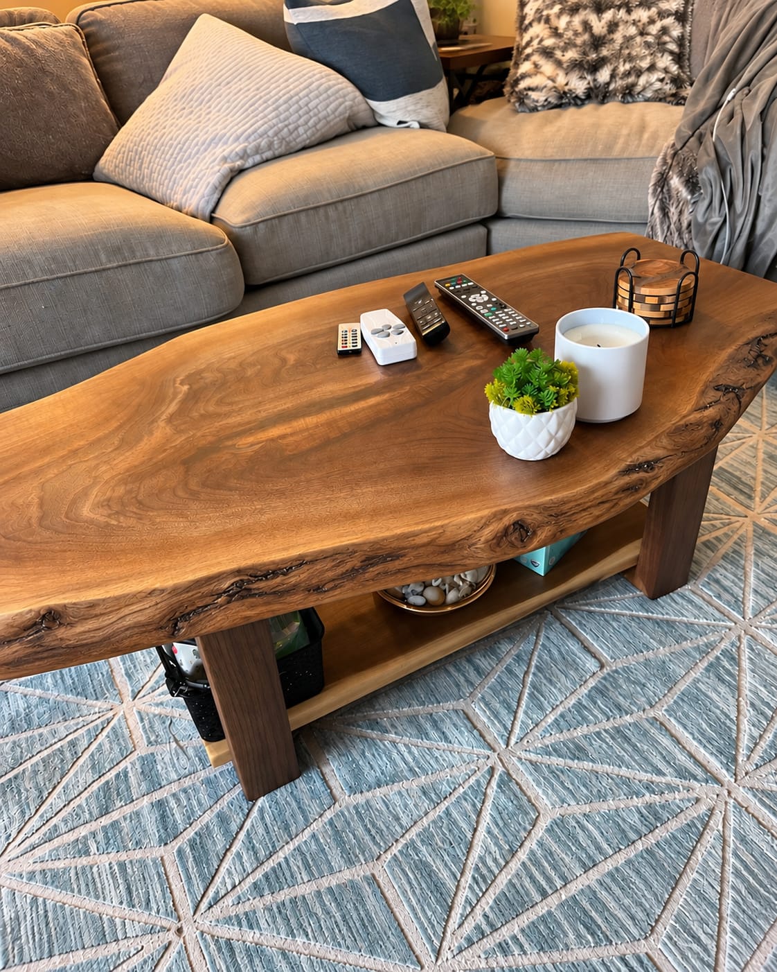 Customer photo review of Minimalist Solid Wood Coffee Table – Organic Sculptural Design