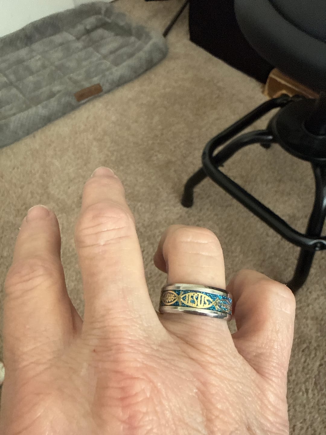 Customer photo review of FREE Today: Rustic Ichthys Jesus Fish Sparkle Ring - Faith and Devotion