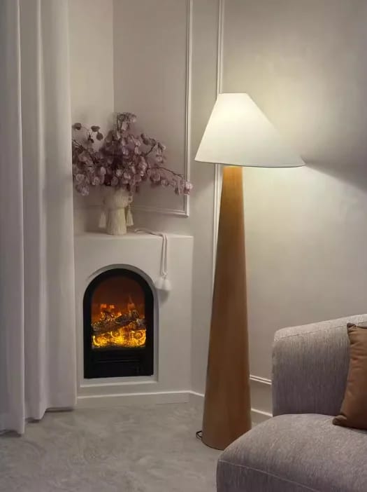 Customer photo review of Conical Oak Solid Wood Floor Lamp - Retro Wabi-Sabi Standing Light & Desk Lamp Fixture for Living Room, Bedroom & Study