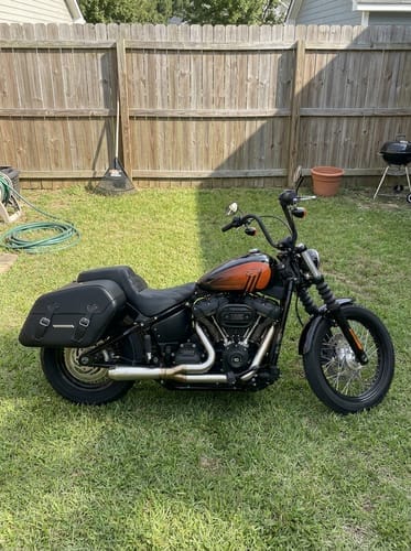 Customer photo review of 42L - Baldur Extra Large Leather Wrapped Motorcycle Hard Saddlebags for Harley Softail Street Bob FXBB/S
