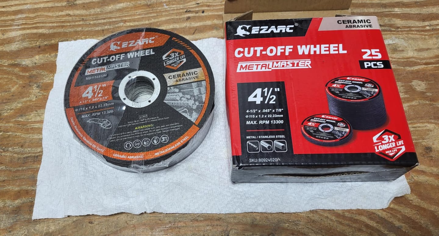 Customer photo review of 4.5" Ceramic Cut-Off Wheels 25-Pack for Stainless Steel, Titanium, Steel & Alloys