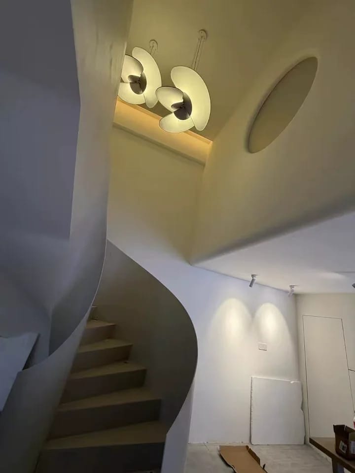 Customer photo review of Modern Italian Minimalist Silk Pendant Light - Nordic White Ceiling Hanging Lamp Fixture for Loft, Villa, Living Room & Hotel