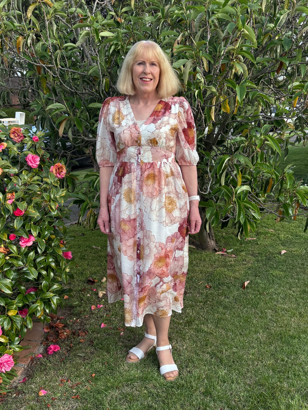 Customer photo review of Wisteria Midi Dress in Blush
