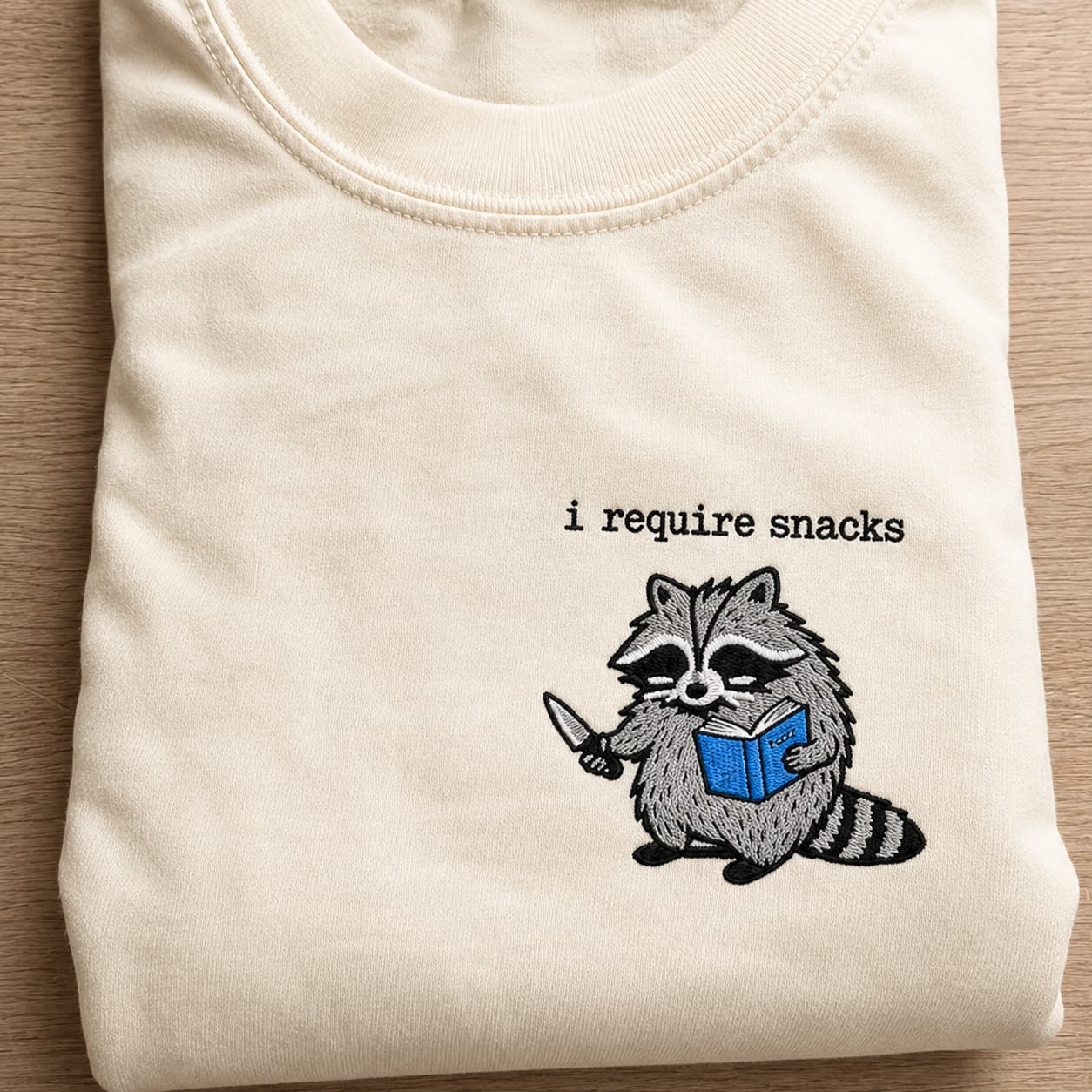 Customer photo review of I Require Snacks Embroidered Comfort Colors T-Shirt | Funny Book Lover Gift