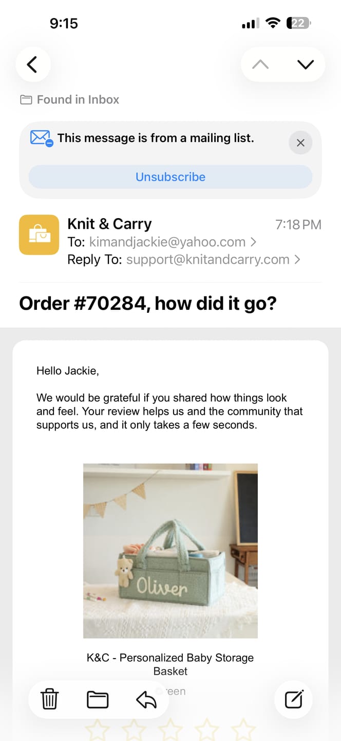 Customer photo review of K&C - Personalized Baby Storage Basket