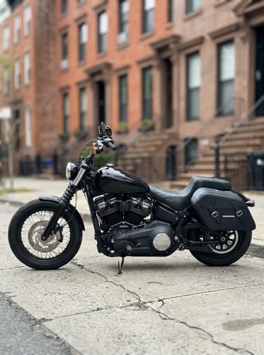 Customer photo review of 42L - Baldur Extra Large Leather Wrapped Motorcycle Hard Saddlebags for Harley Softail Street Bob FXBB/S